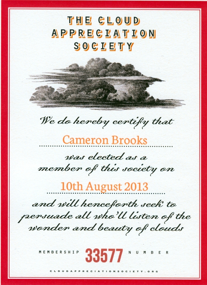 The Cloud Appreciation Society Certificate